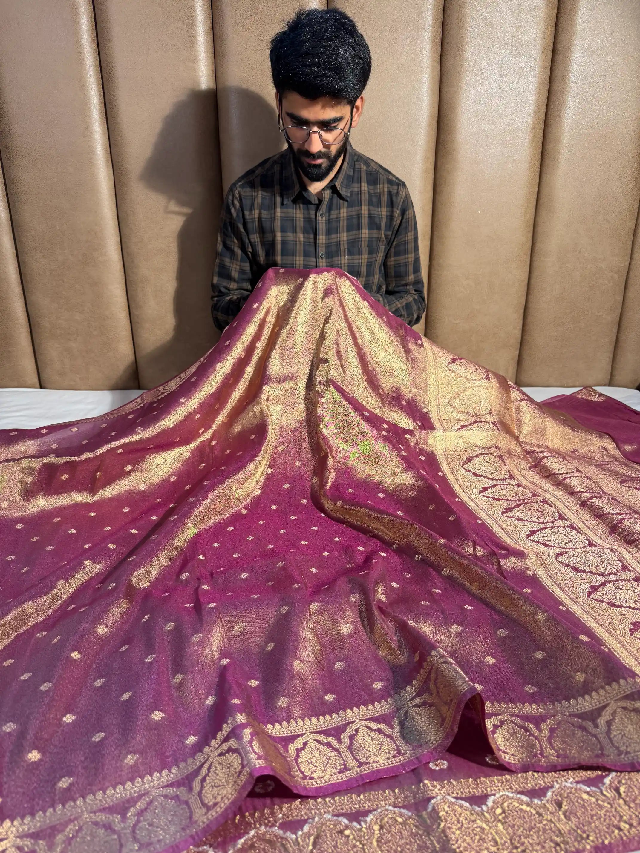Rusted Purple Tissue Silk Traditional Buta Banarasi Saree