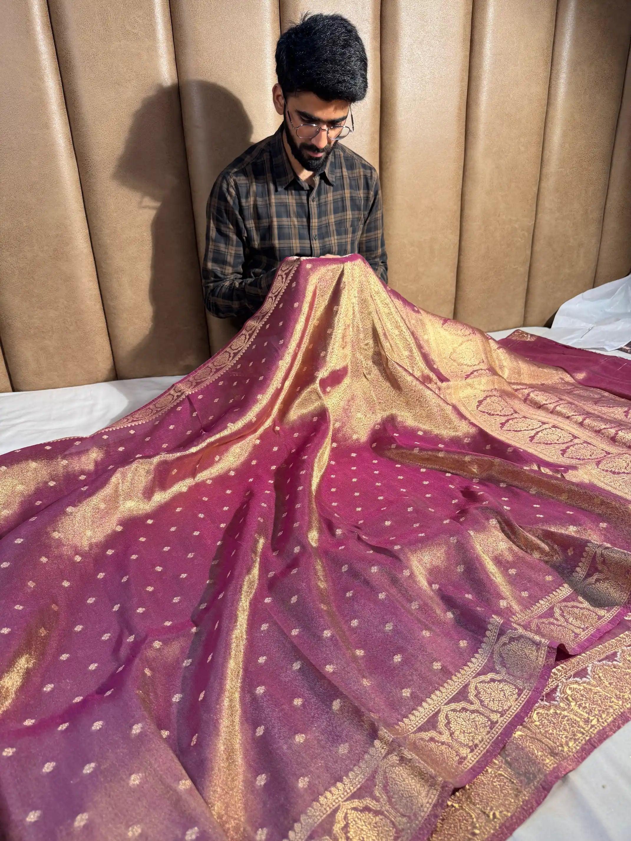 Rusted Purple Tissue Silk Traditional Buta Banarasi Saree