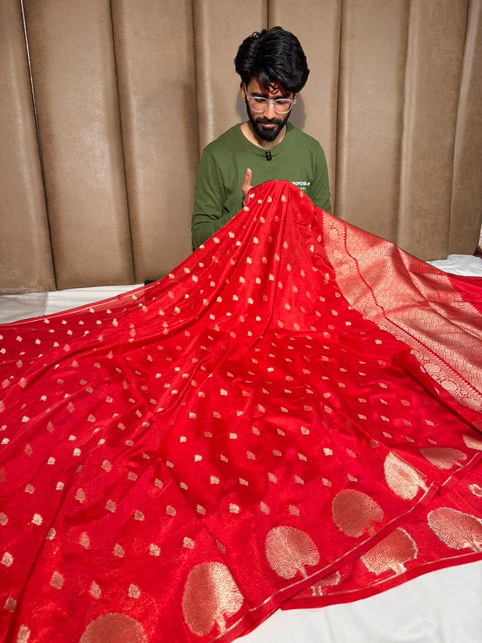 Bridal Red Traditional Chinia Silk Banarasi Saree