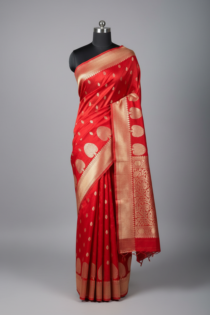 Bridal Red Traditional Chinia Silk Banarasi Saree