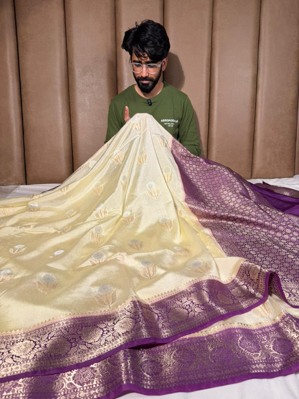 Cream - Majenta Heritage Soft Georgette Banarasi Saree