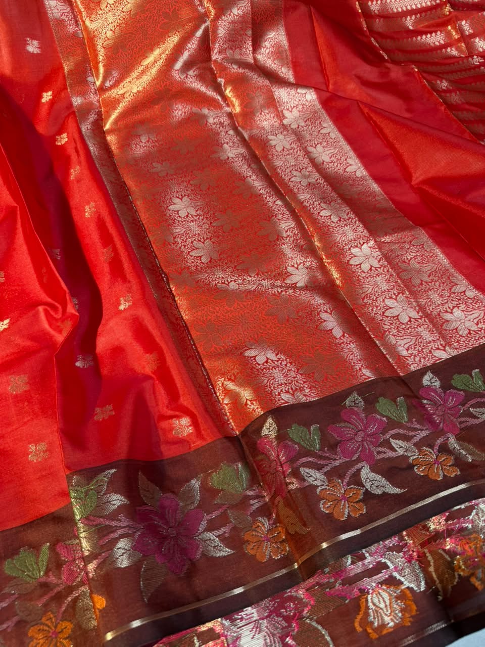 Bright Red Floral Weave Banarasi Silk Saree