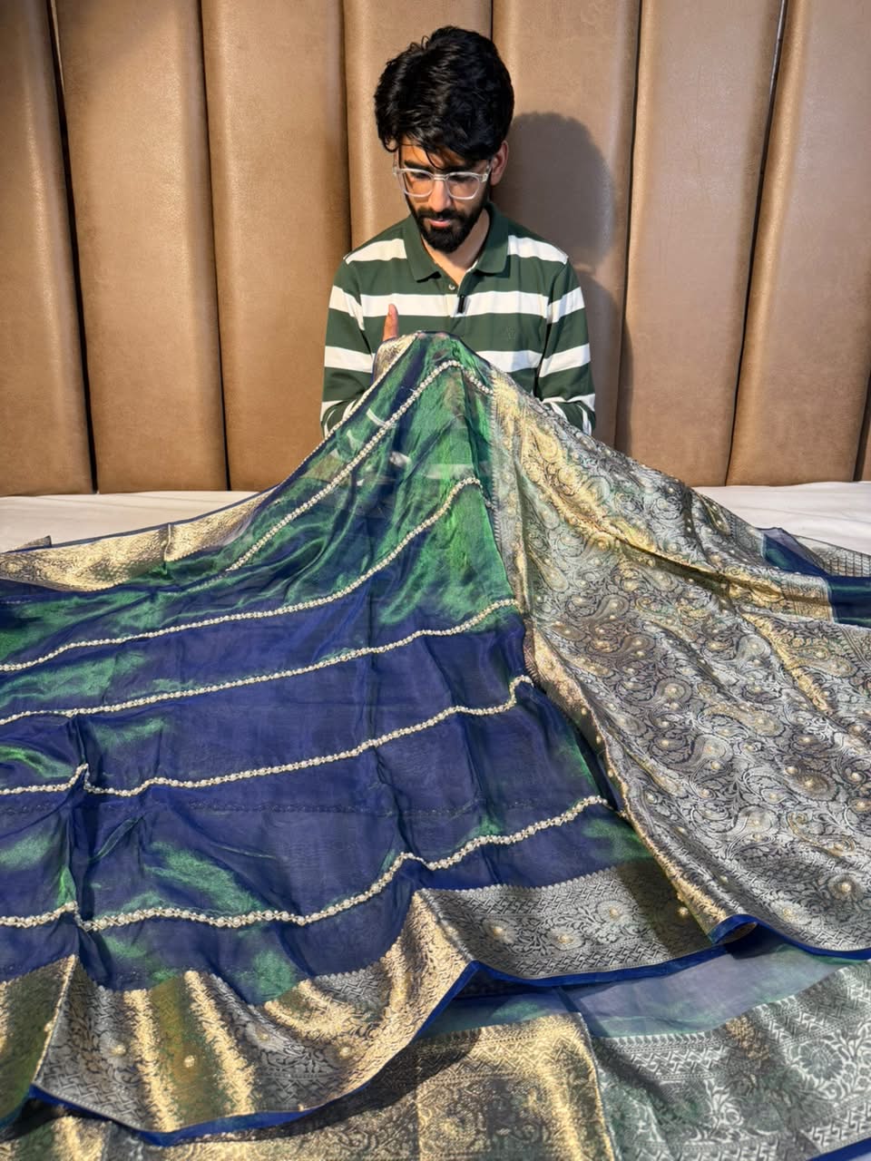 Dhoop Chaon Peacock Pure Tissue Handwork Saree