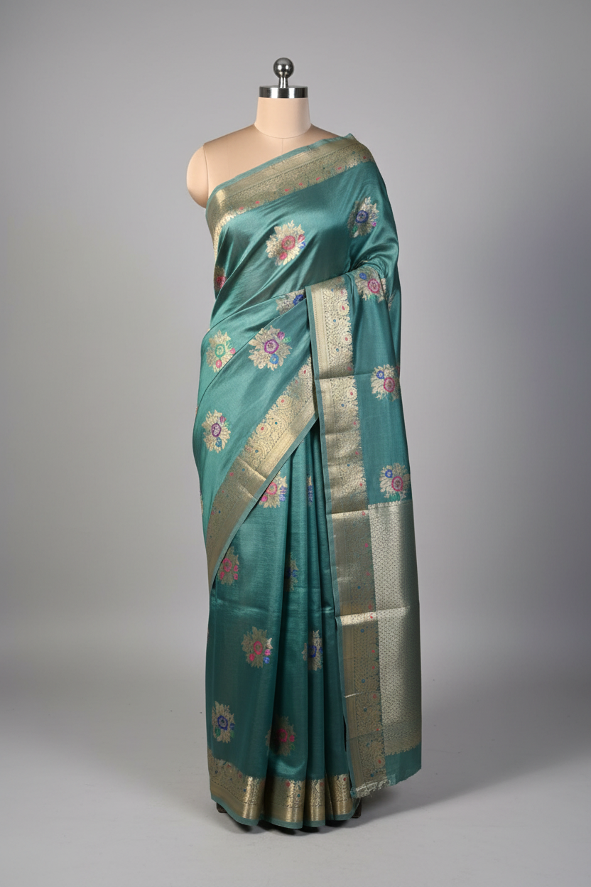 Fuschia Green Premium Chinia Silk Banarasi Saree