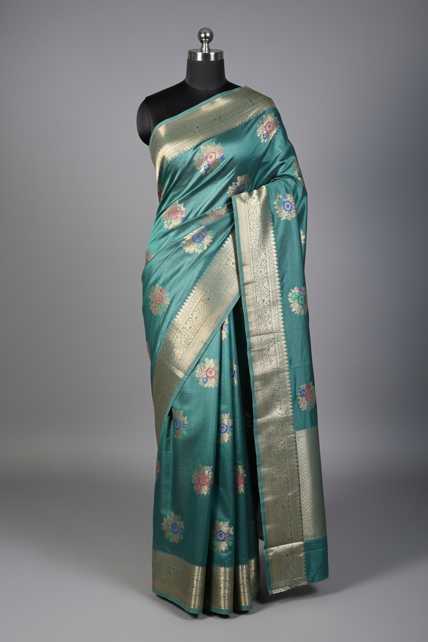 Fuschia Green Premium Chinia Silk Banarasi Saree