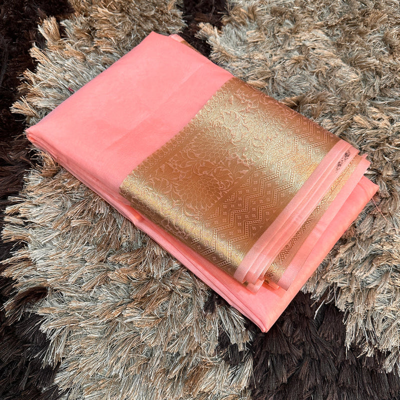 Salmon Pink Organza Silk Banarasi Saree