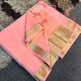 Salmon Pink Organza Silk Banarasi Saree