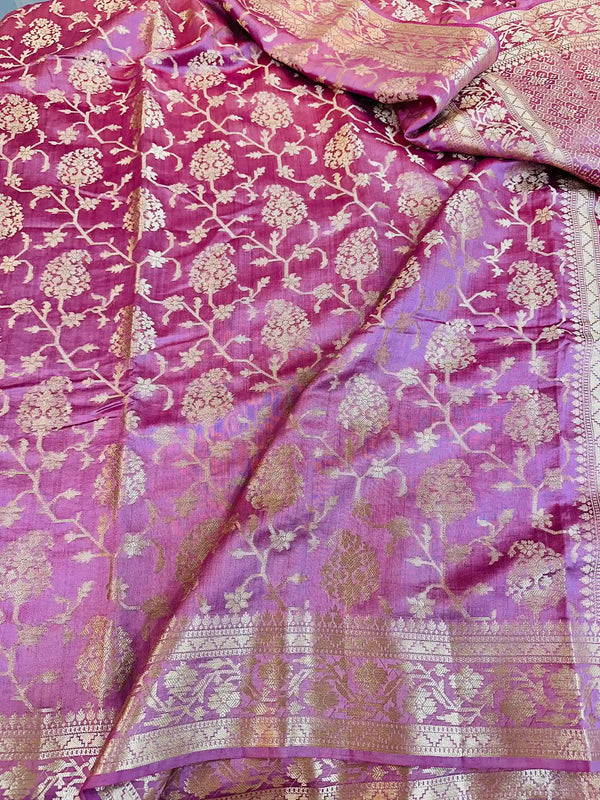 Salmon Pink Pure Chiniya Silk Banarasi Saree