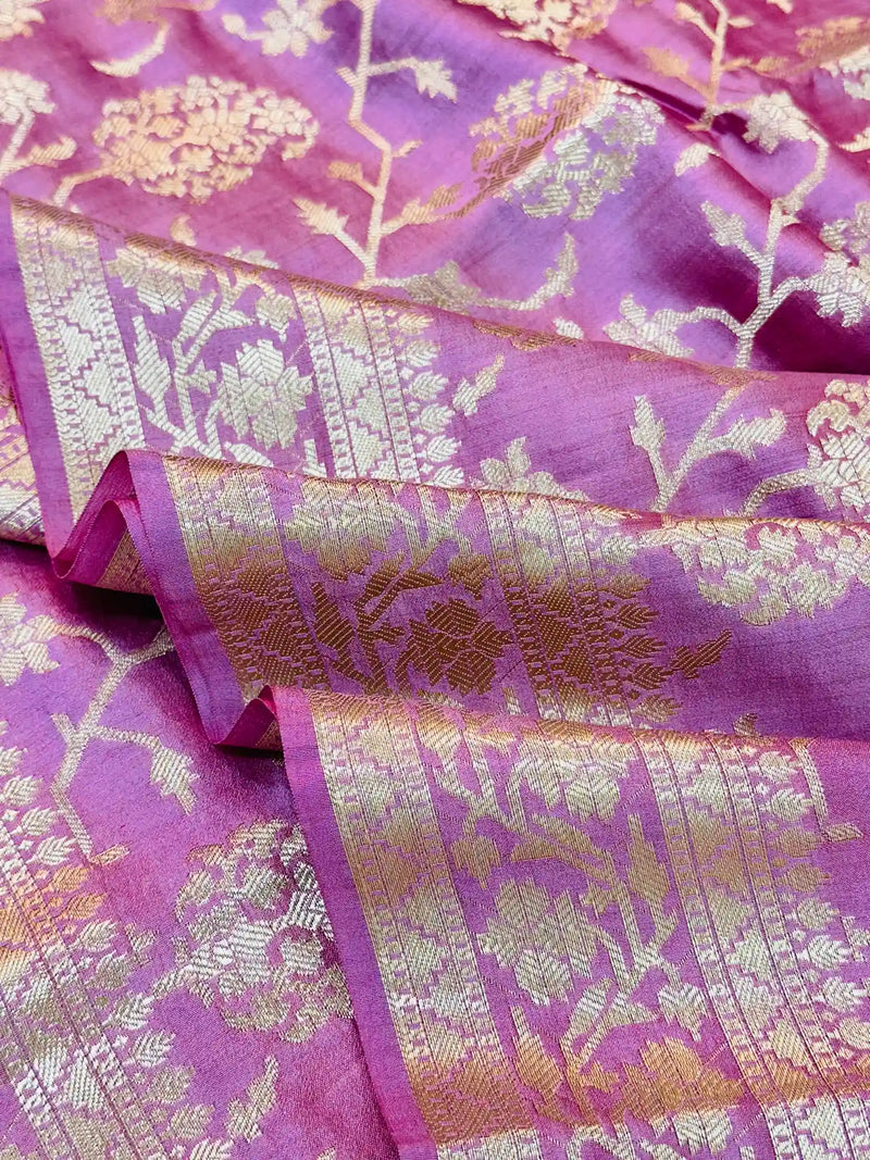 Salmon Pink Pure Chiniya Silk Banarasi Saree