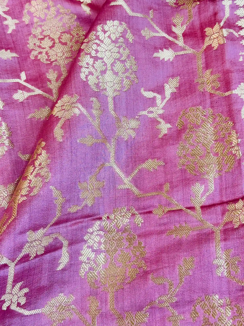 Salmon Pink Pure Chiniya Silk Banarasi Saree