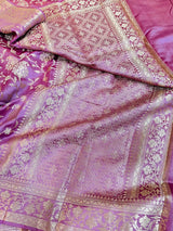 Salmon Pink Pure Chiniya Silk Banarasi Saree