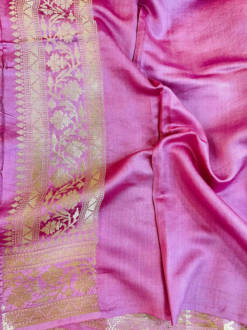 Salmon Pink Pure Chiniya Silk Banarasi Saree