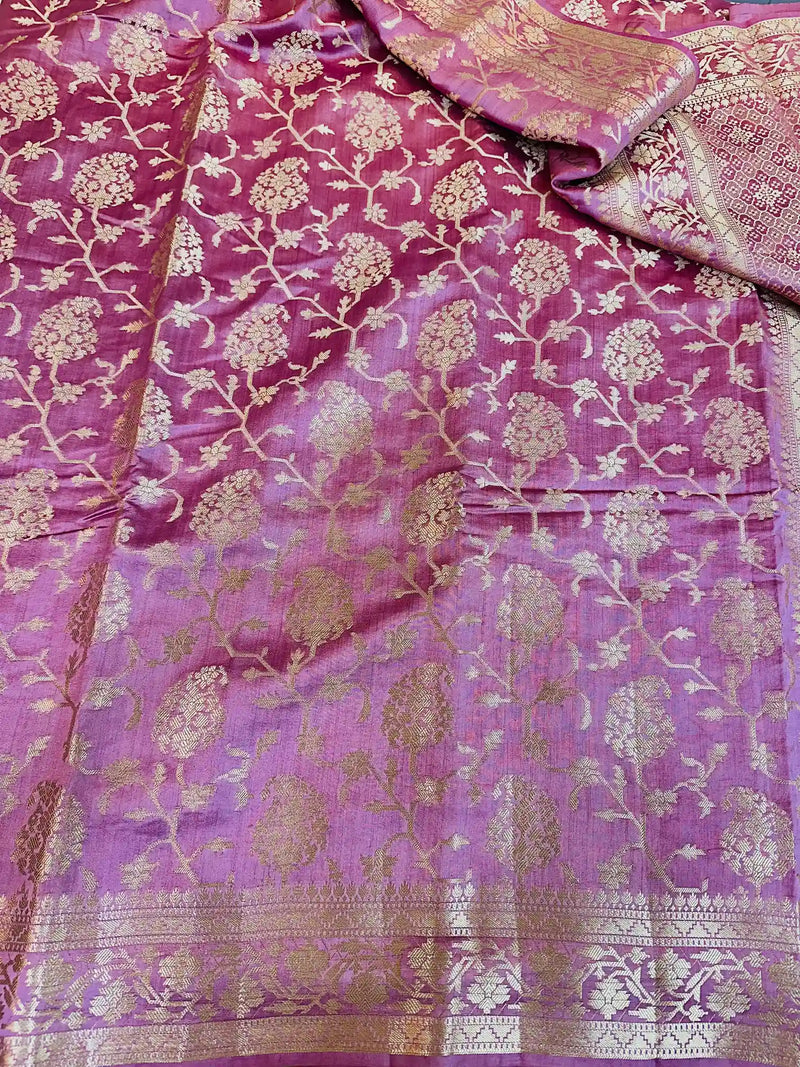 Salmon Pink Pure Chiniya Silk Banarasi Saree