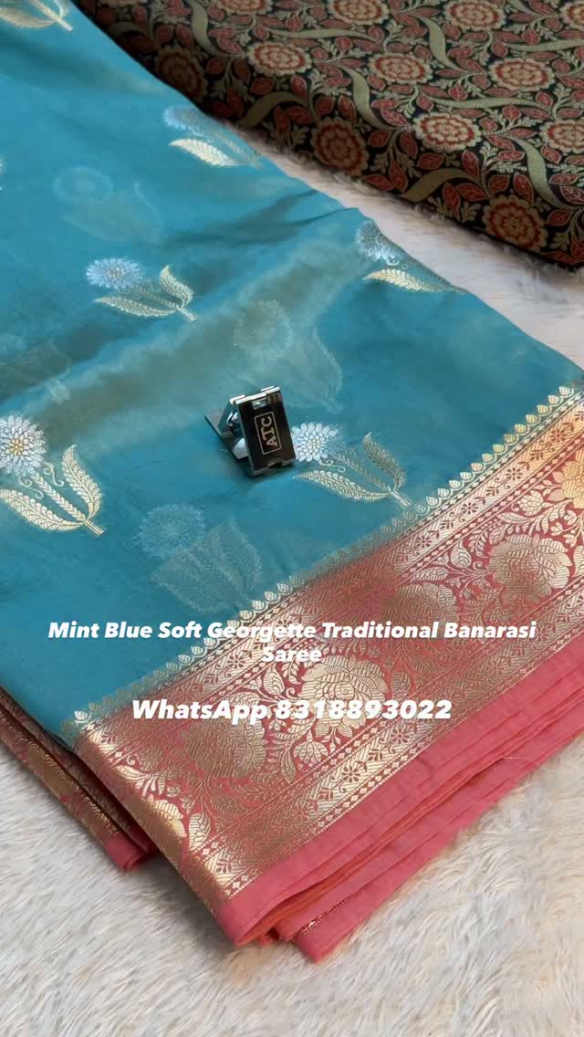 Mint Green Soft Georgette Banarasi Saree In Traditional Weave
