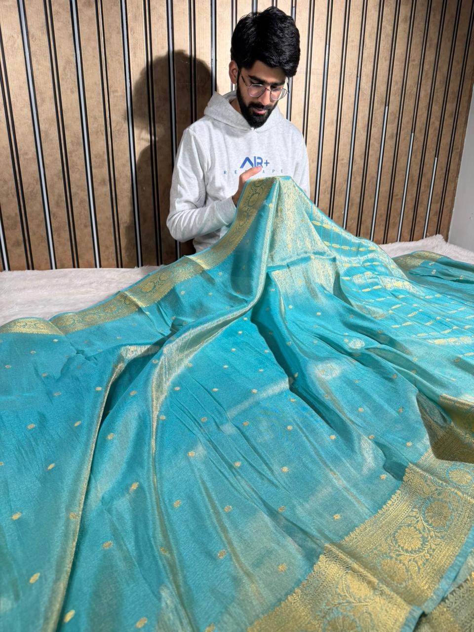 Sea Blue Breathable Tissue Silk Traditional Weave Banarasi Saree