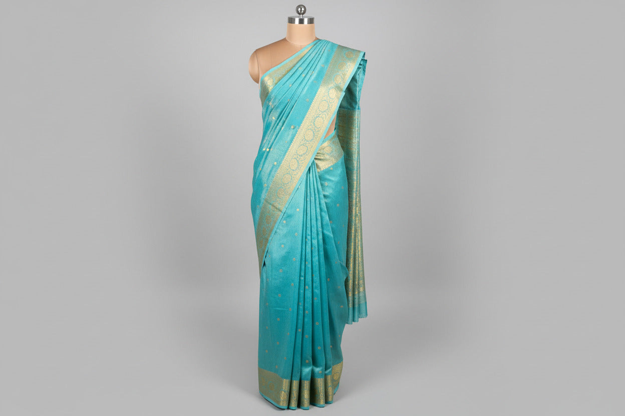 Sea Blue Breathable Tissue Silk Traditional Weave Banarasi Saree