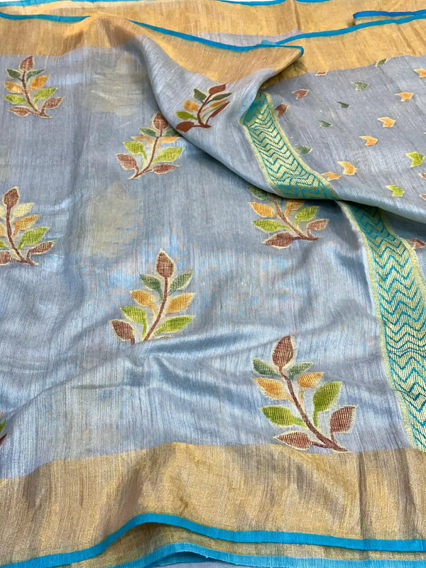 Sea Blue Pure Matka Silk Rangkat Banarasi Saree