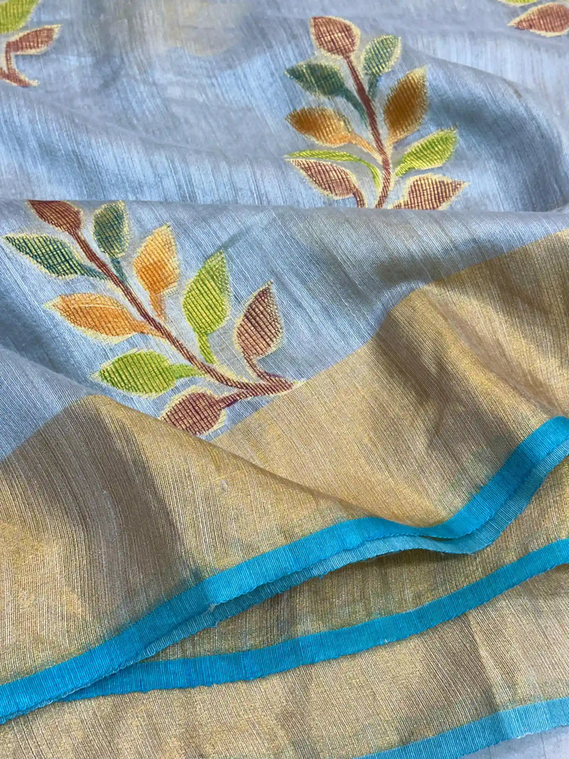 Sea Blue Pure Matka Silk Rangkat Banarasi Saree