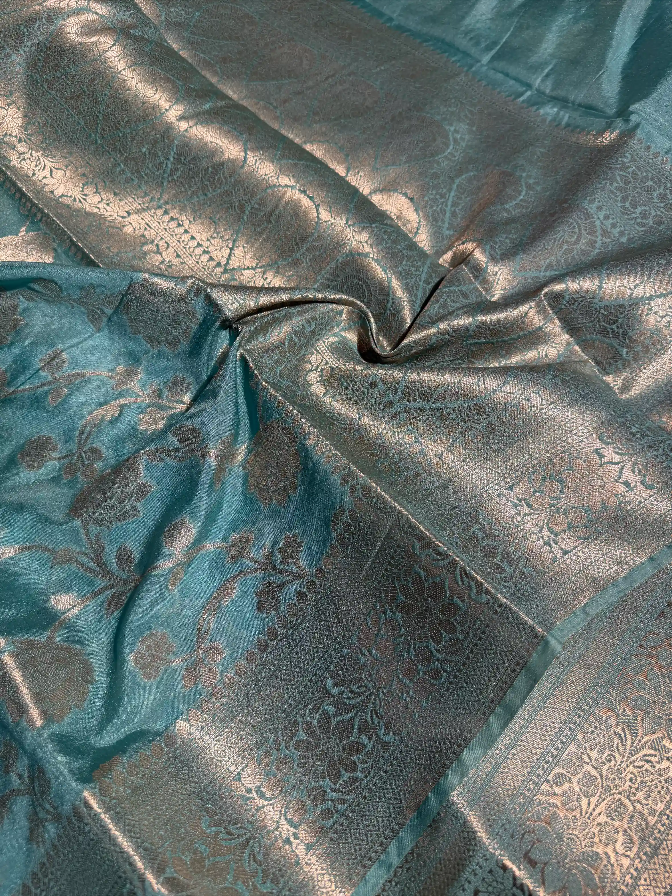 Sea Green Chinia Silk Floral Jaal Weave Banarasi Saree