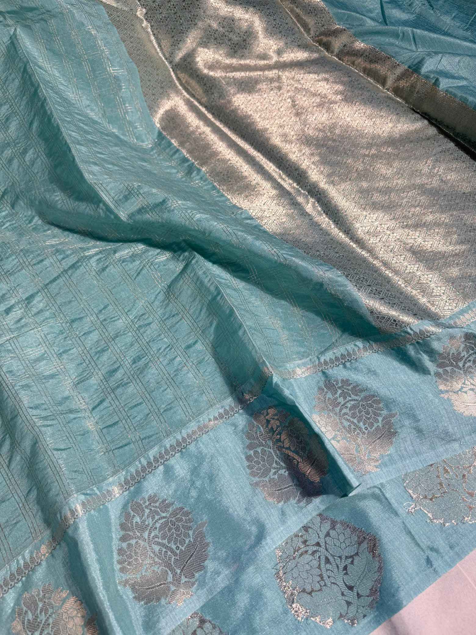 Sea Green Chinia Silk Weave Banarasi Saree