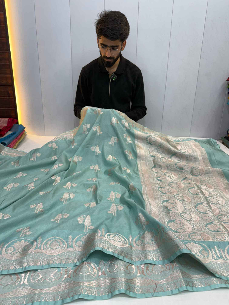 Sea Green Chiniya Silk Banarasi Saree