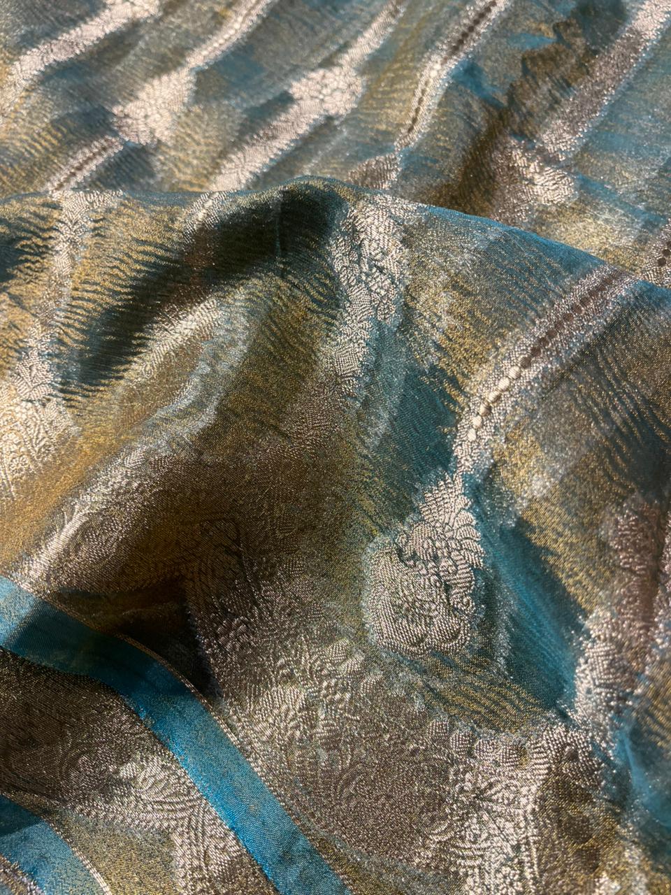 Sea Green Crush Tissue Silk Banarasi Saree