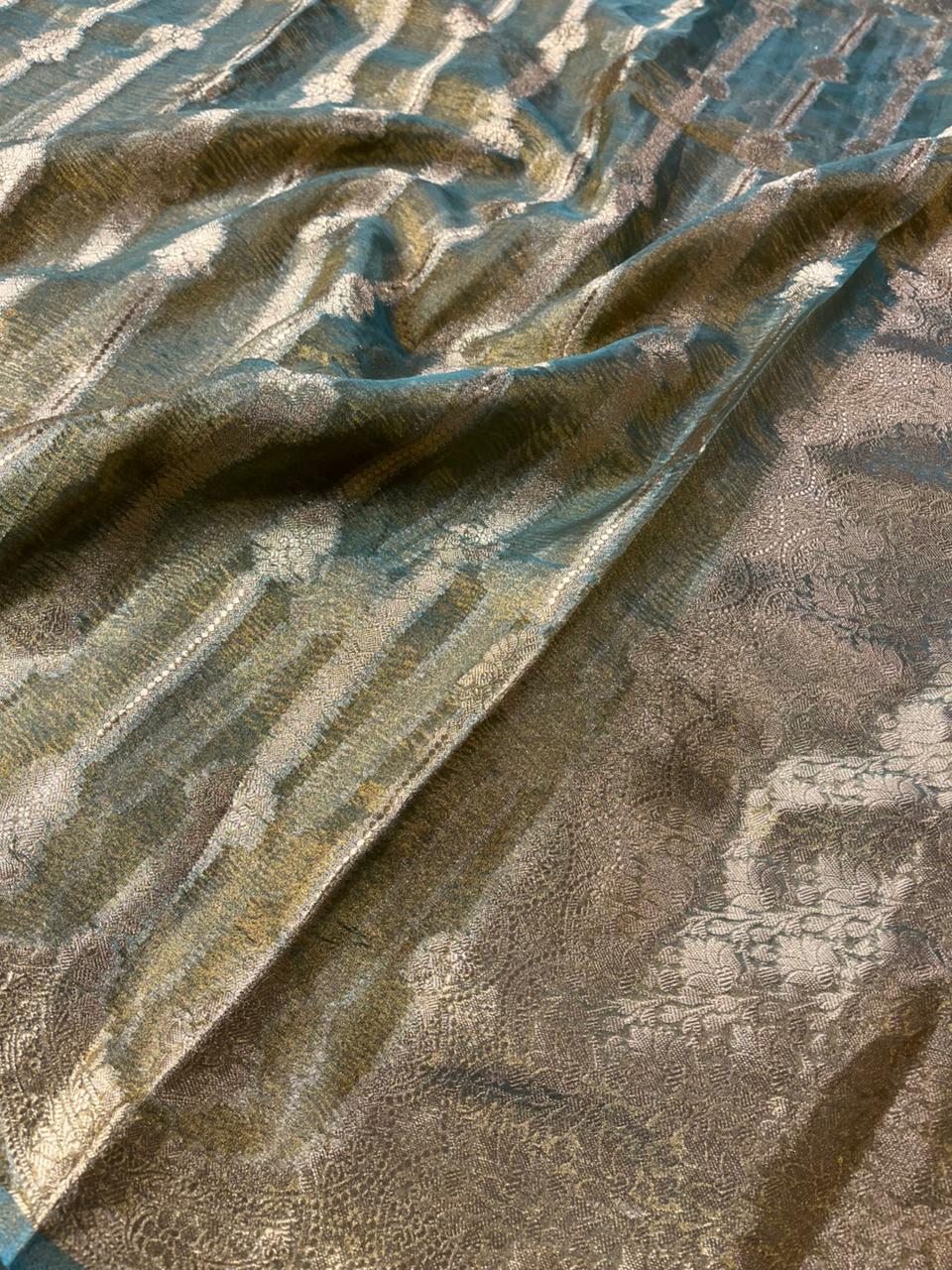 Sea Green Crush Tissue Silk Banarasi Saree