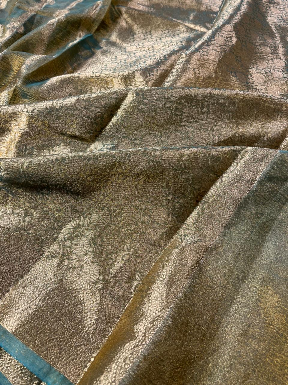 Sea Green Crush Tissue Silk Banarasi Saree