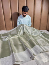 Sea Green Embossed Soft Tissue Silk Saree