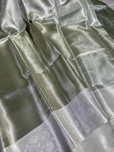 Sea Green Embossed Soft Tissue Silk Saree