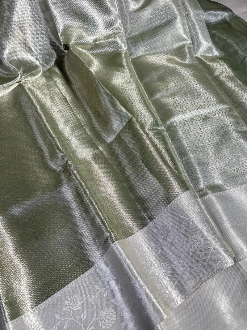 Sea Green Embossed Soft Tissue Silk Saree