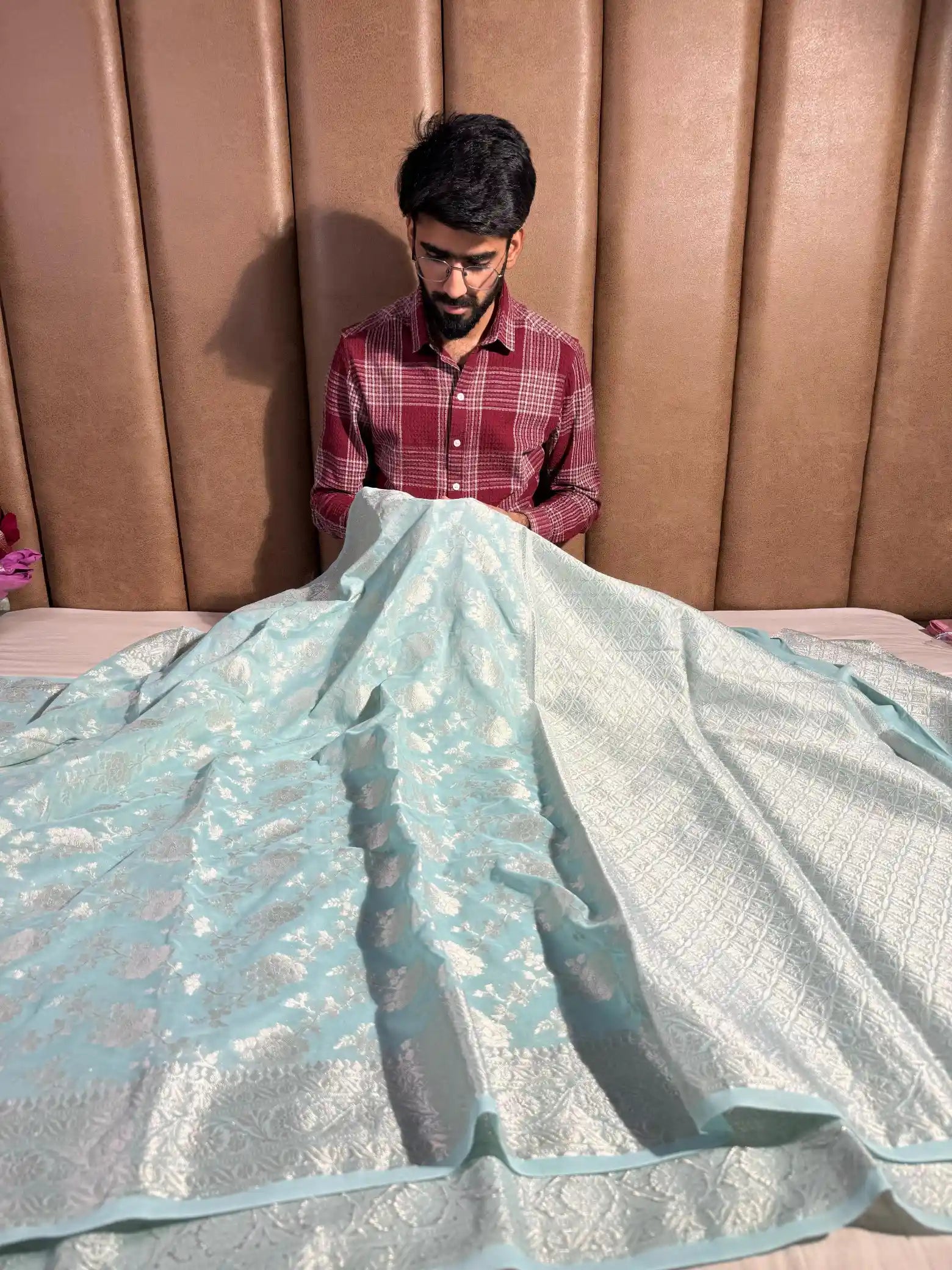 Sea Green Georgette Silk Grand Floral Weave Banarasi Saree