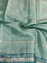 Sea Green Leheriya Pure Chiniya Silk Banarasi Saree