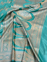 Sea Green Mashru Katan Silk Leheriya Weave Banarasi Saree