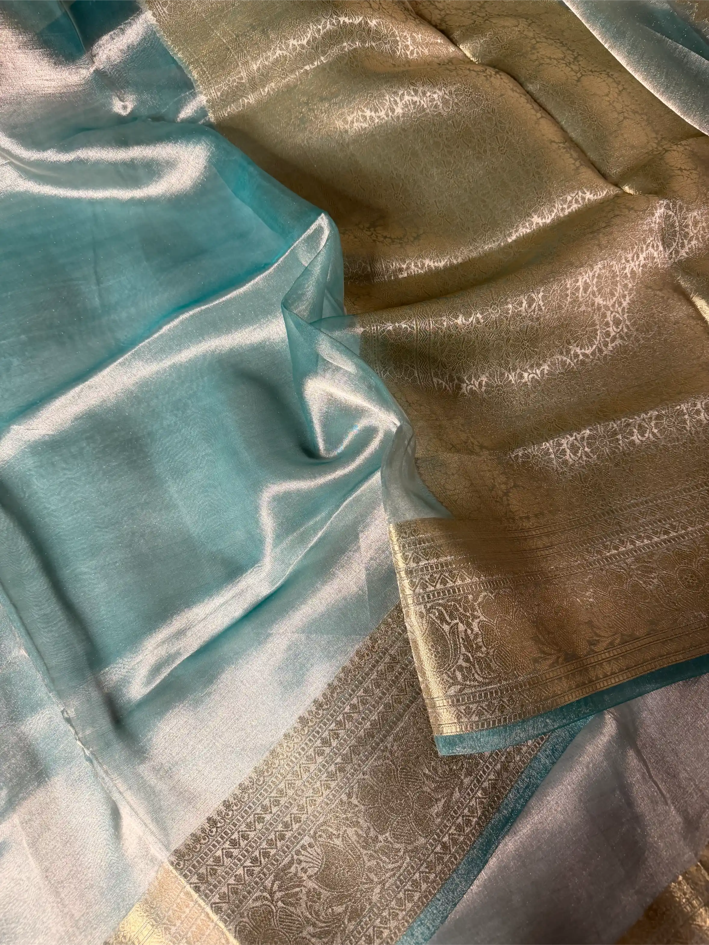 Sea Green Pure Tissue Silk Intricate Weave Banarasi Saree 