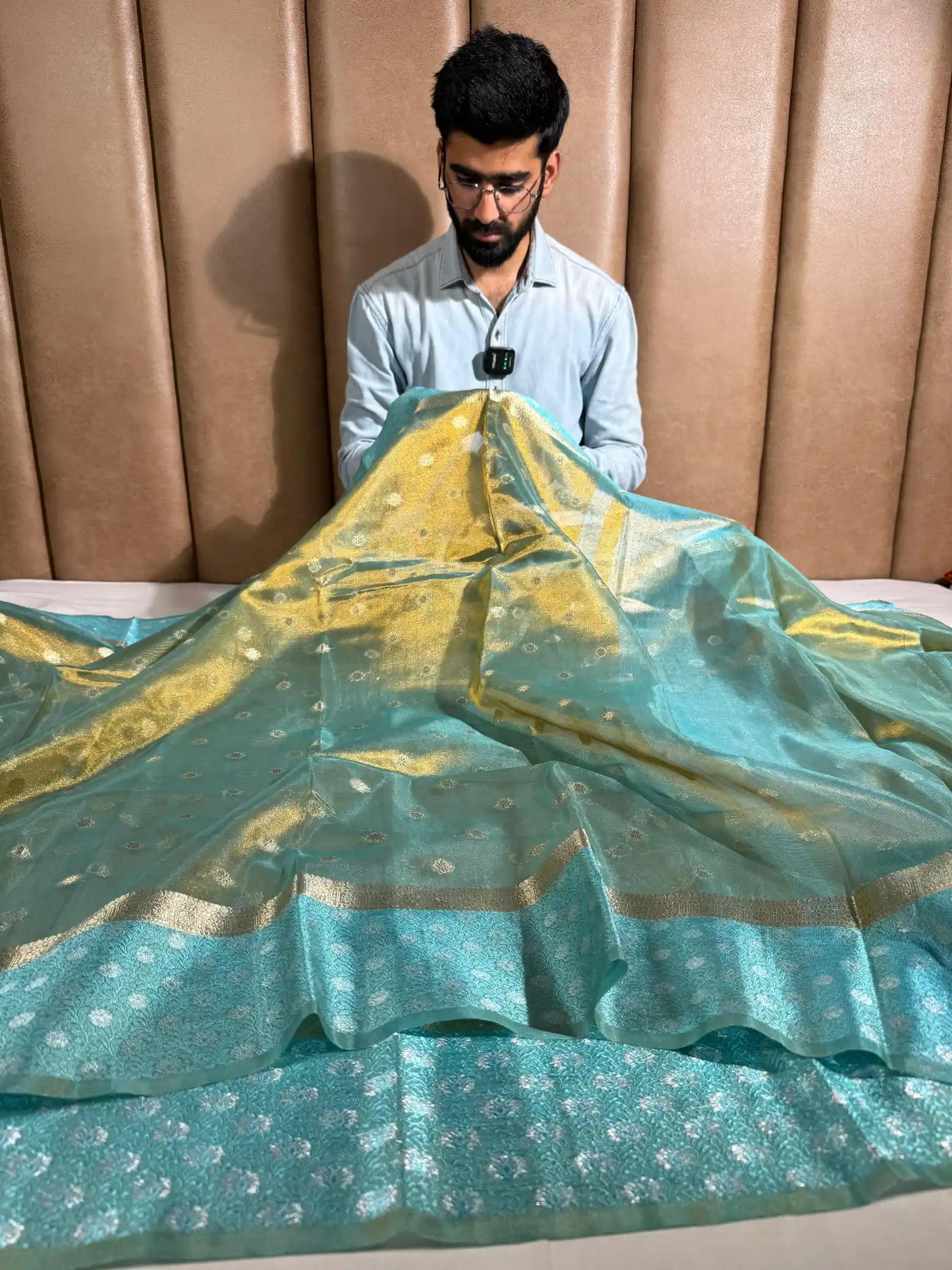 Sea Green Rusted Tissue Silk Heritage Weave Banarasi Saree
