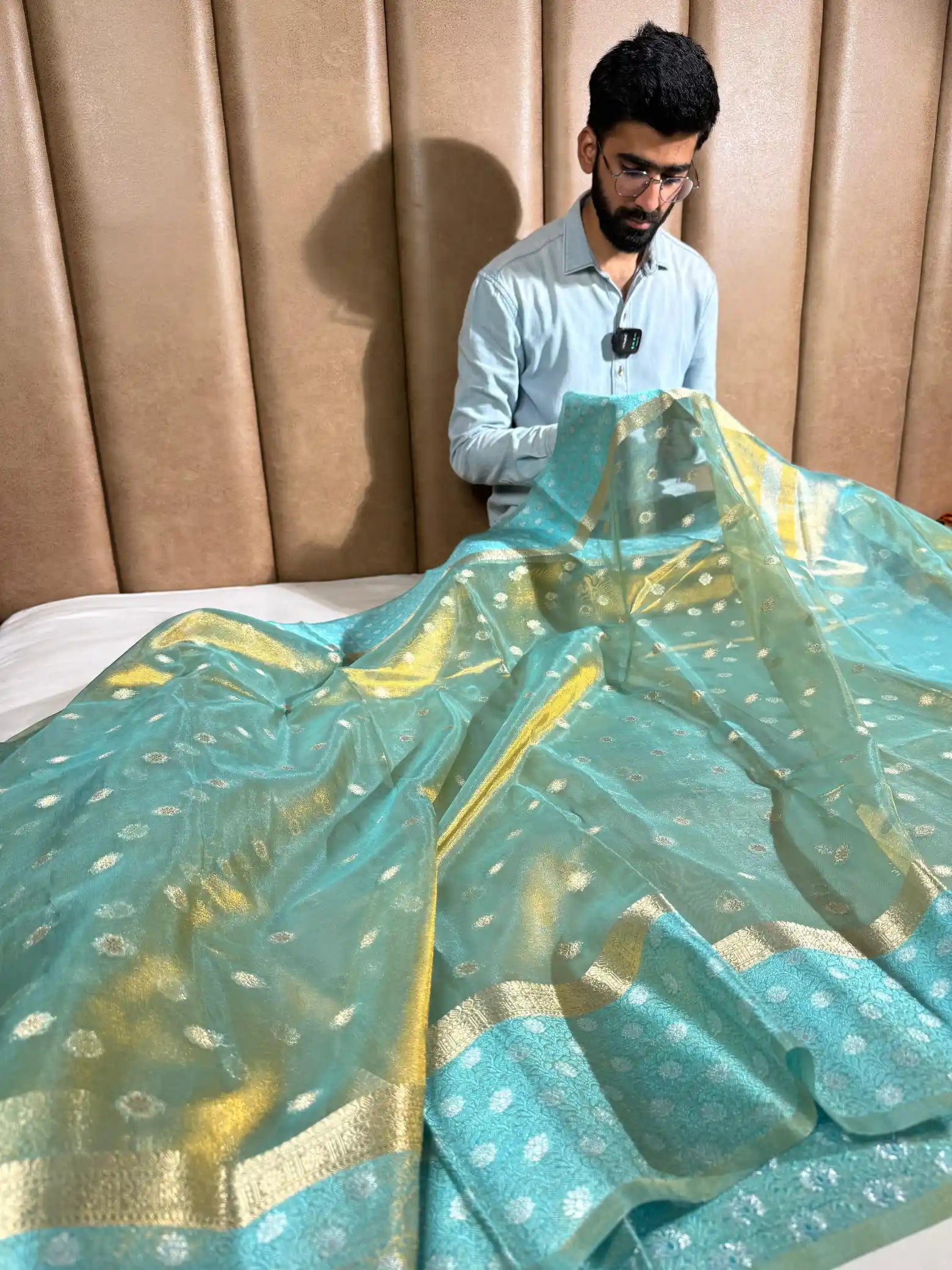 Sea Green Rusted Tissue Silk Heritage Weave Banarasi Saree