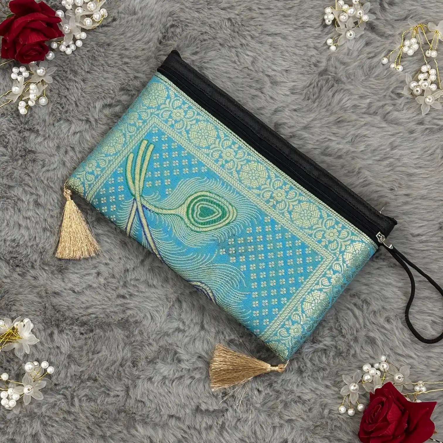 Firozi Shade Handmade Banarasi Women Wallet