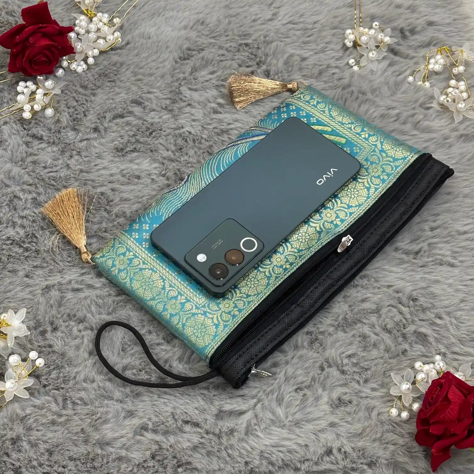 Firozi Shade Handmade Banarasi Women Wallet