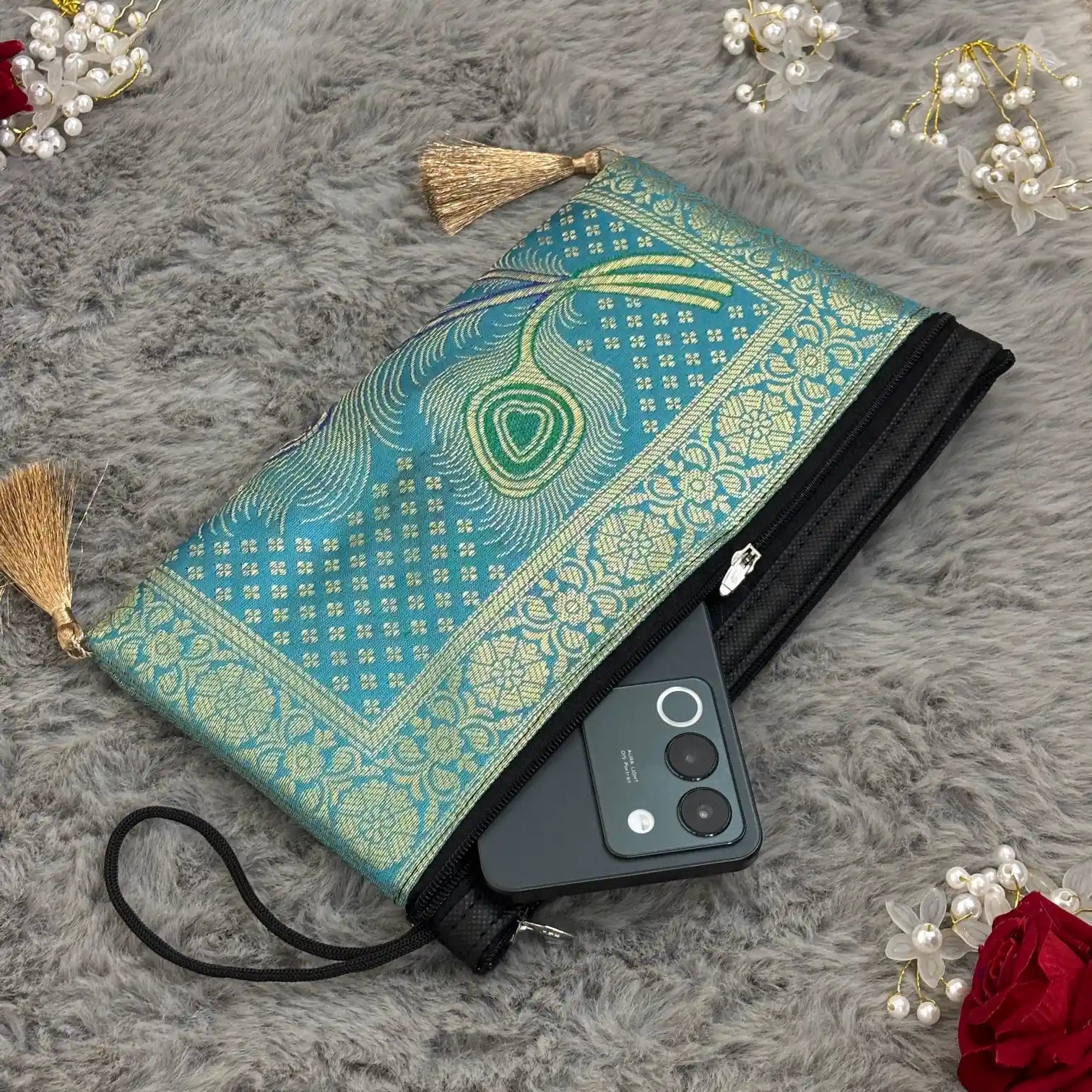 Firozi Shade Handmade Banarasi Women Wallet