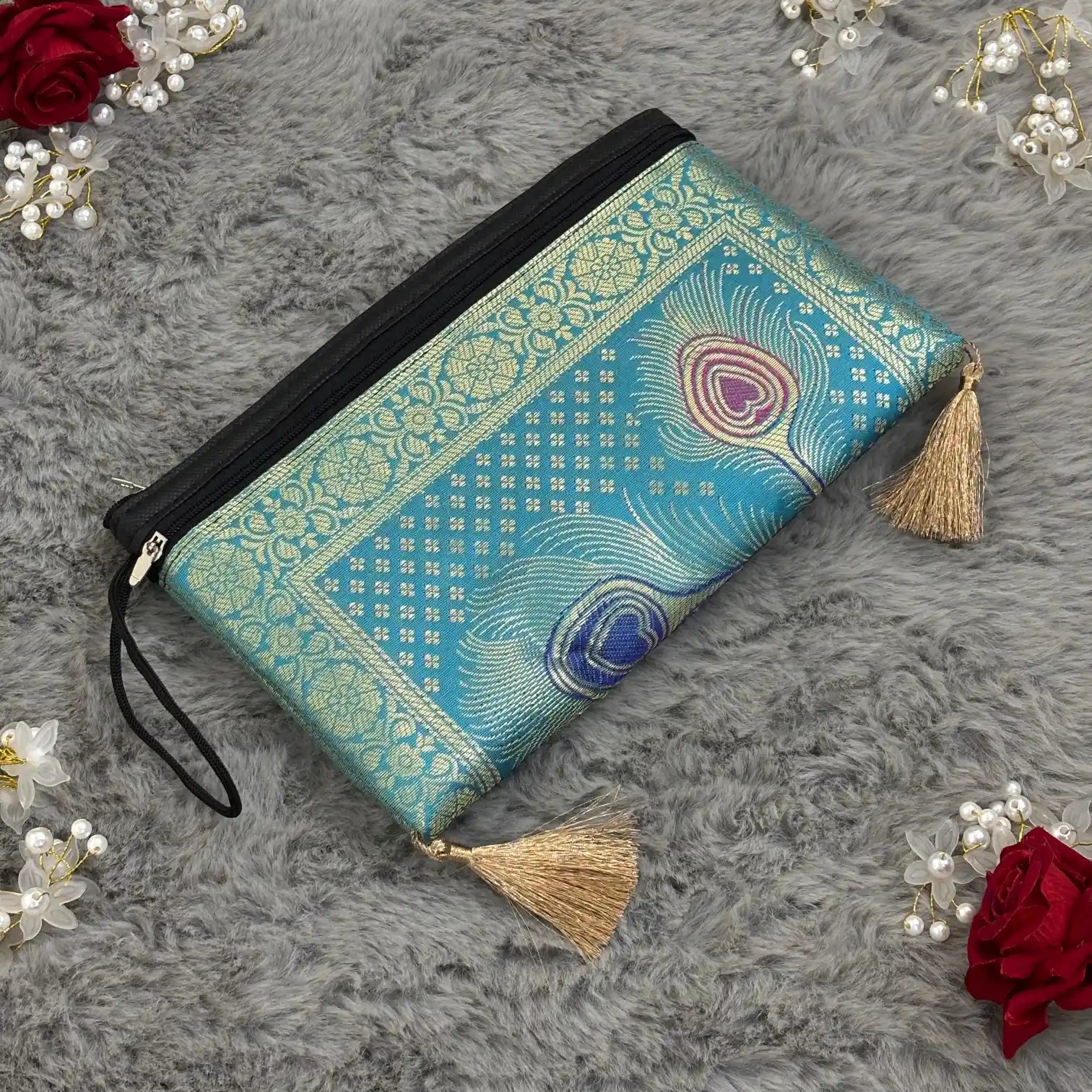 Firozi Shade Handmade Banarasi Women Wallet