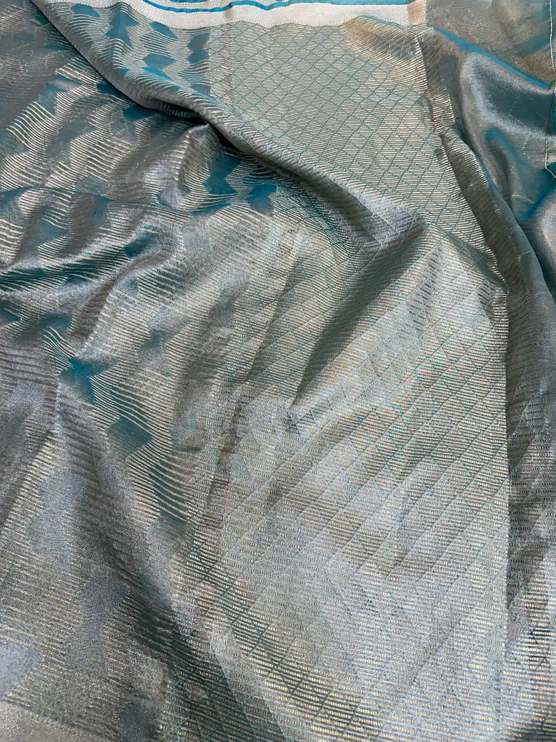 Sea Green Soft Tissue Abstract Weave Saree