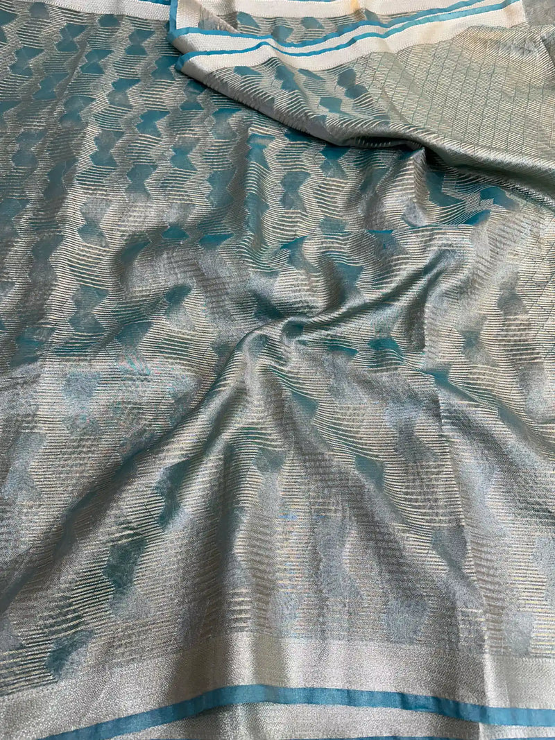 Sea Green Soft Tissue Abstract Weave Saree