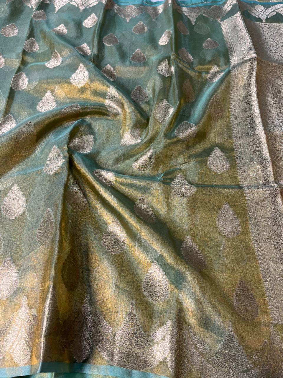 Sea Green Tissue Silk Buta Weave Banarasi Saree