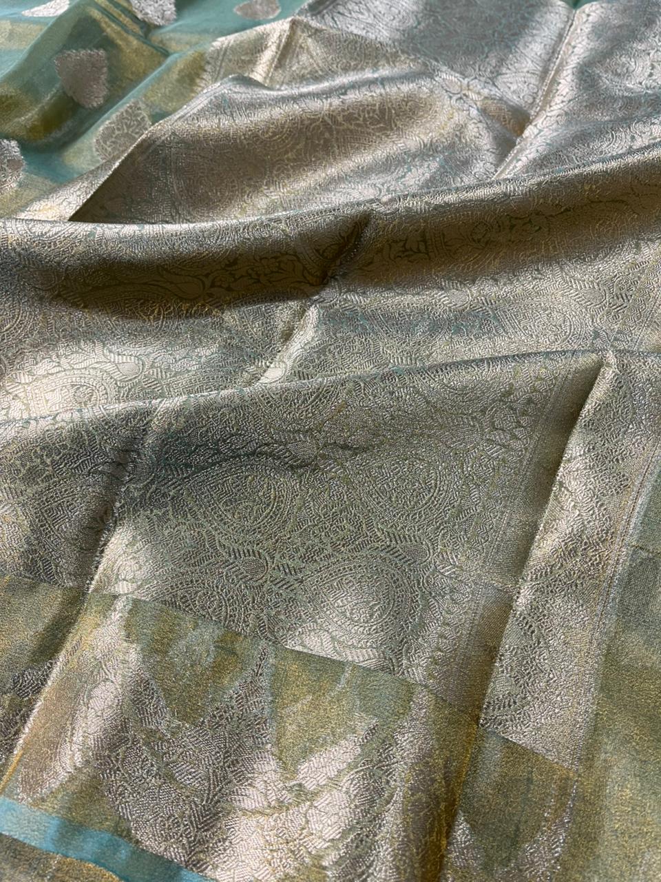 Sea Green Tissue Silk Buta Weave Banarasi Saree