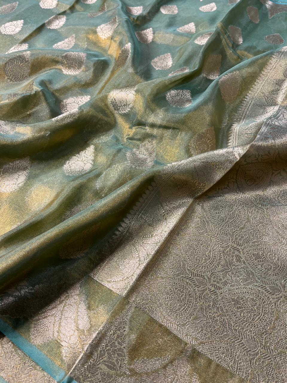 Sea Green Tissue Silk Buta Weave Banarasi Saree