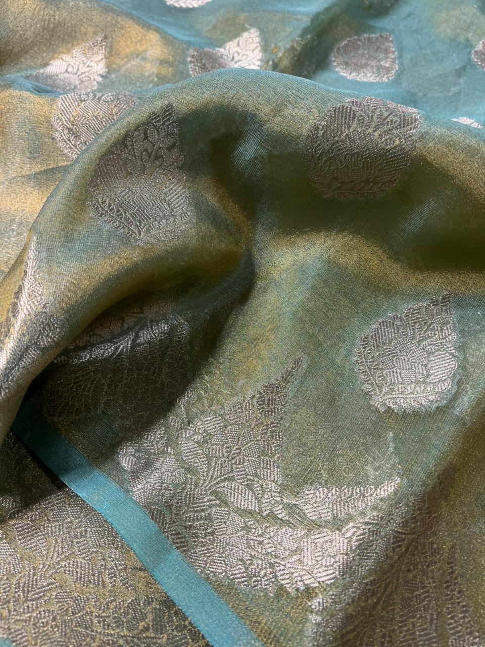 Sea Green Tissue Silk Buta Weave Banarasi Saree