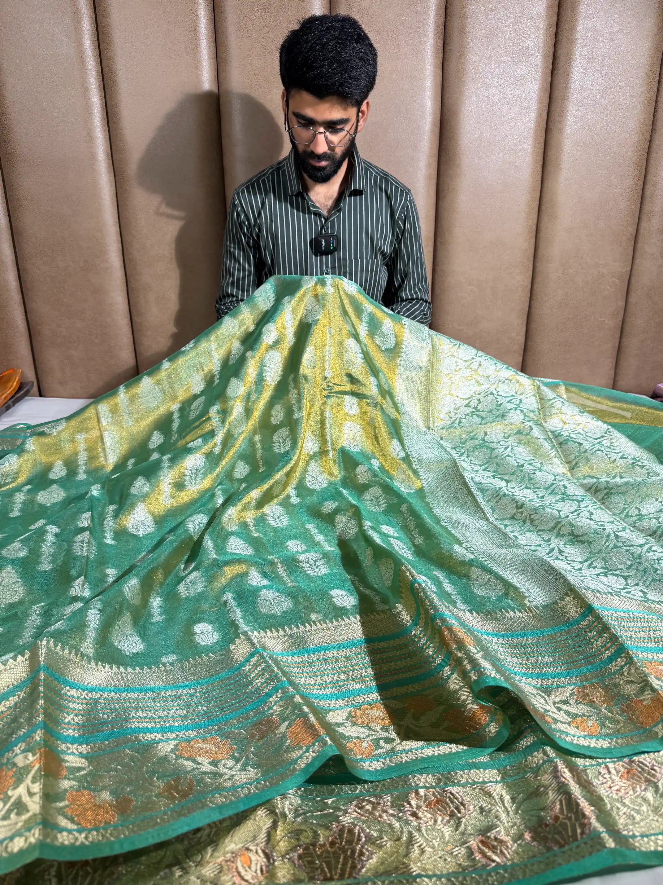 Sea Green Tissue Silk Jacquard Traditional Weave Banarasi Saree