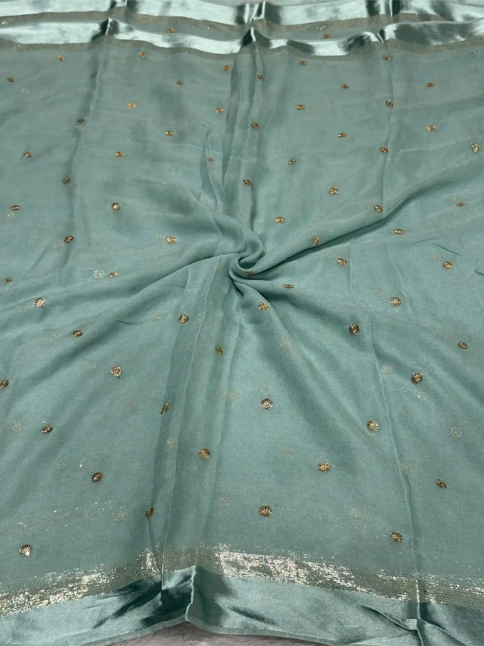 Sea Green Viscose Georgette Silk Embroidered Work Banarasi Saree