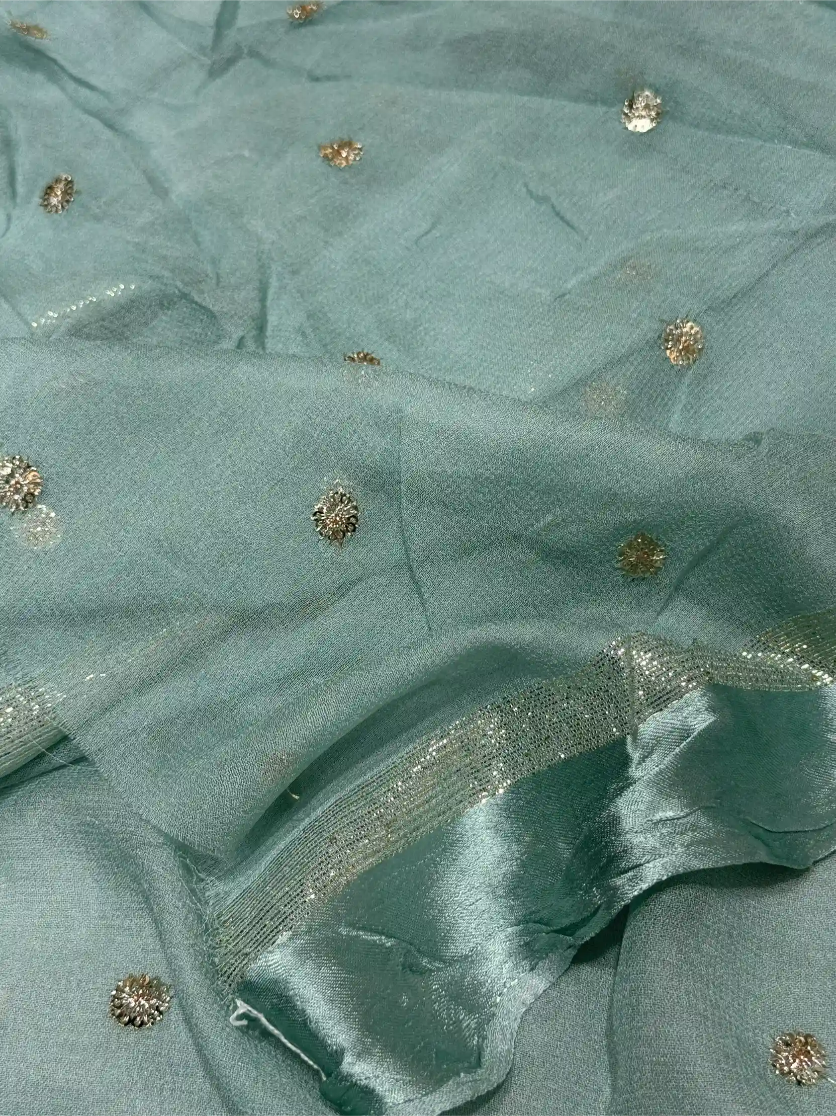 Sea Green Viscose Georgette Silk Embroidered Work Banarasi Saree